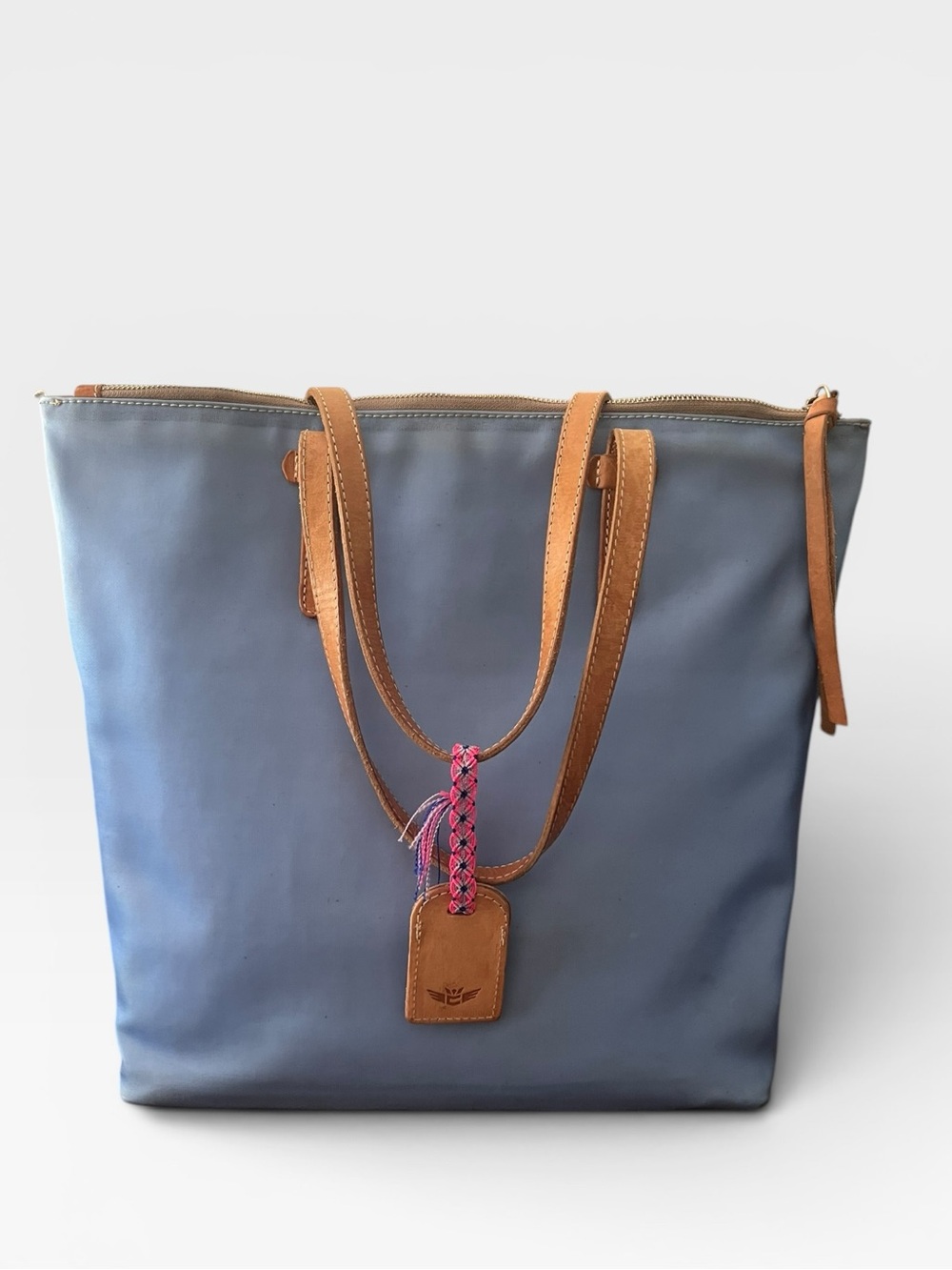 Consuela Blue Nylon Daily Tote Bag Colorful Interior Leather Trim Carryall